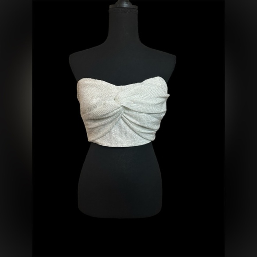 Ranna Gill Sequined Embellished Bustier Crop Top (NWT; White; Sz XL)